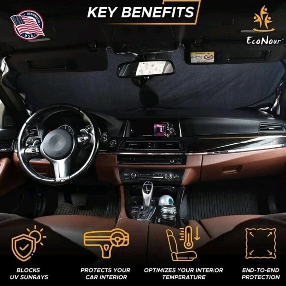 Car Windshield Sun Shade 64" x 32" With Storage Pouch - Picture 4 of 8